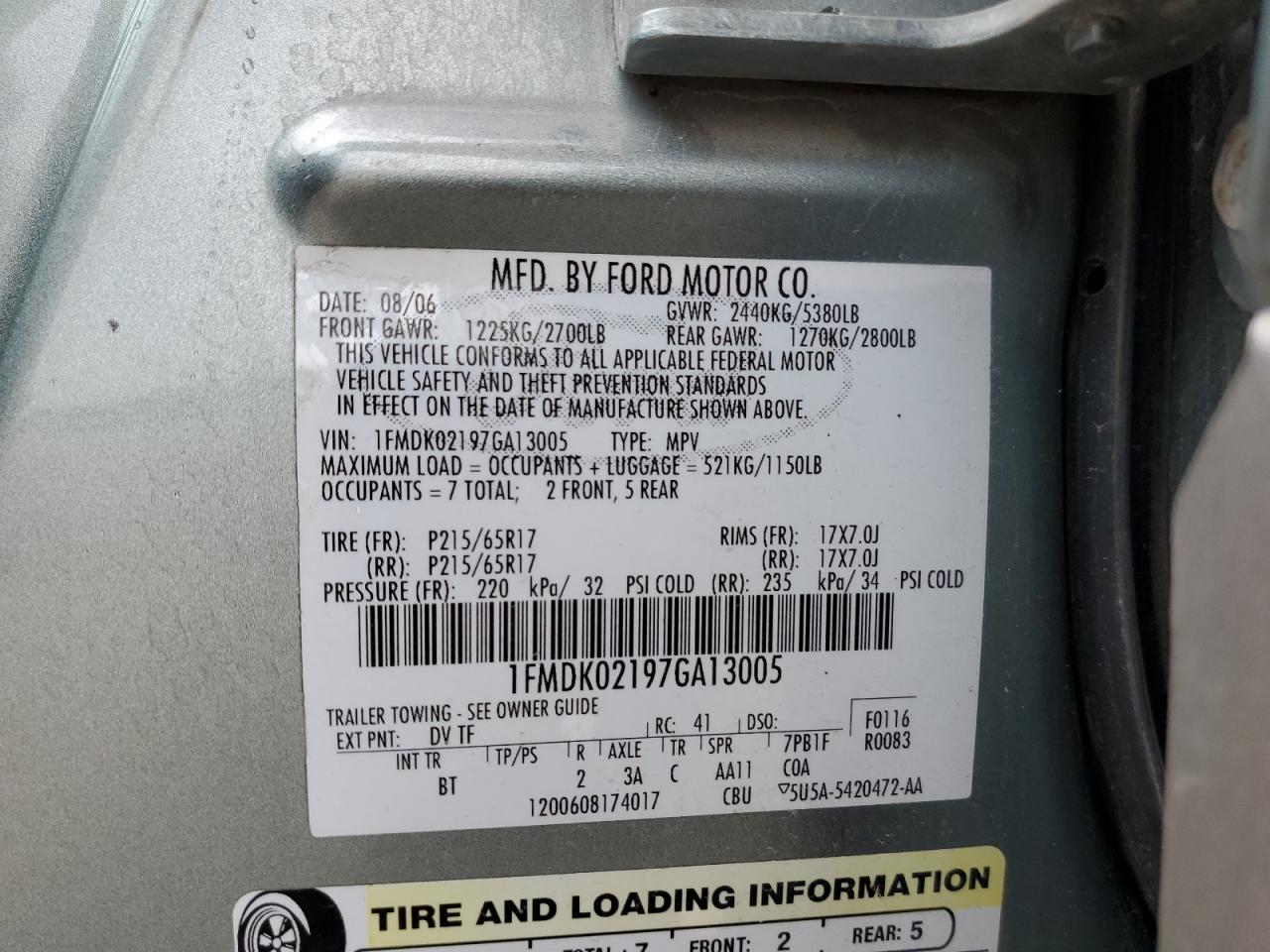 1FMDK02197GA13005 2007 Ford Freestyle Sel