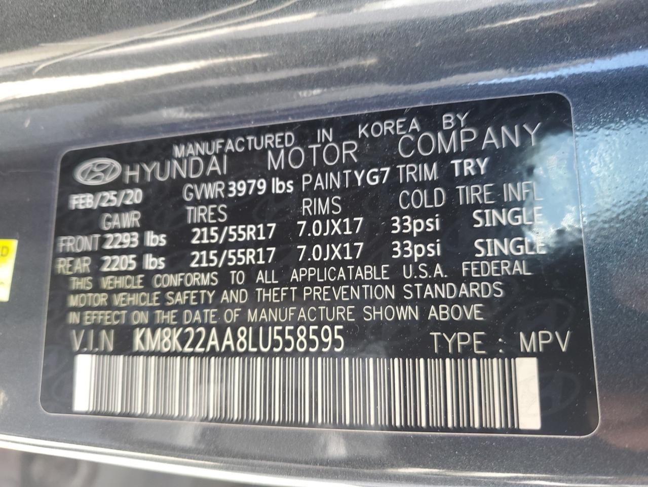 KM8K22AA8LU558595 2020 Hyundai Kona Sel