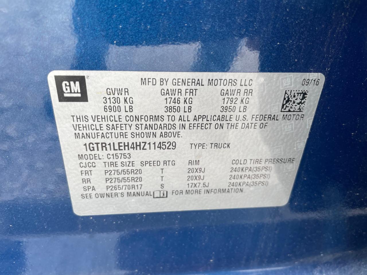 2017 GMC Sierra C1500 vin: 1GTR1LEH4HZ114529