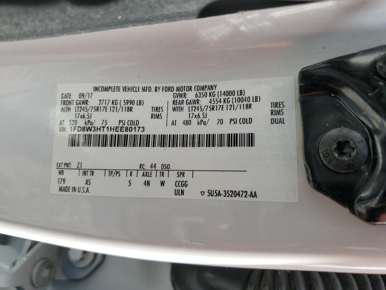 1FD8W3HT1HEE80173 2017 Ford F350 Super Duty