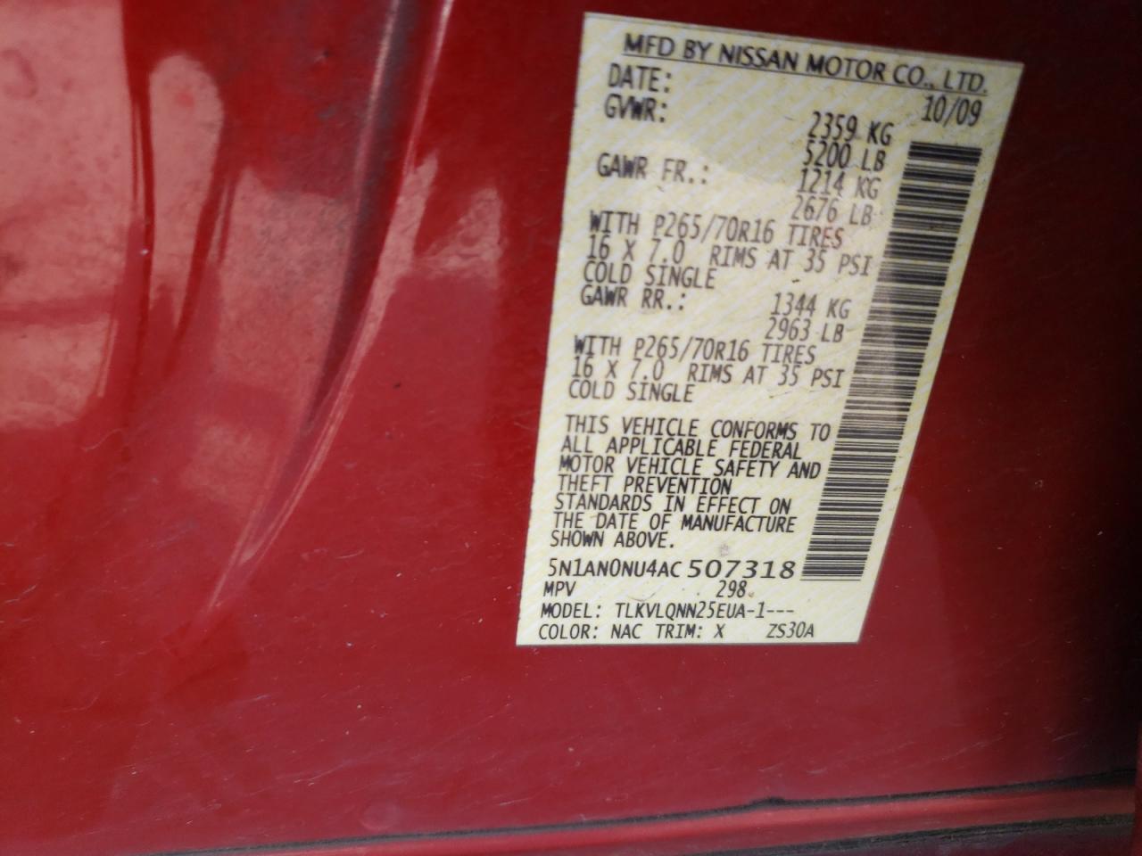 5N1AN0NU4AC507318 2010 Nissan Xterra Off Road