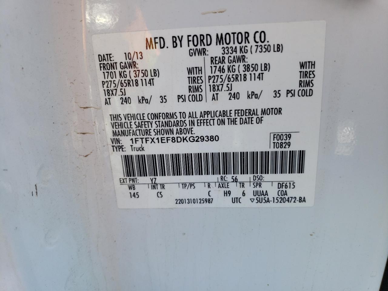 1FTFX1EF8DKG29380 2013 Ford F150 Super Cab