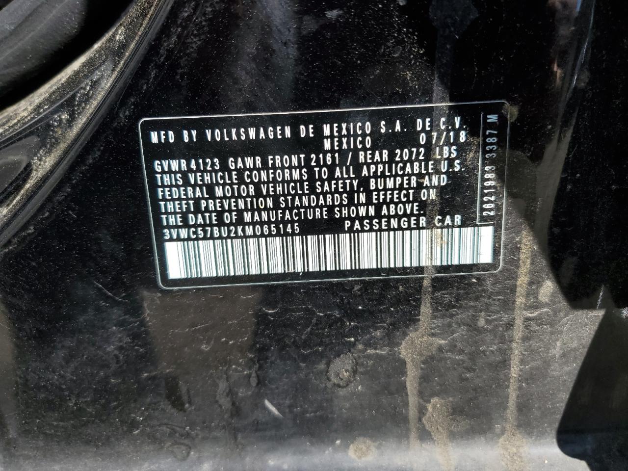 3VWC57BU2KM065145 2019 Volkswagen Jetta S