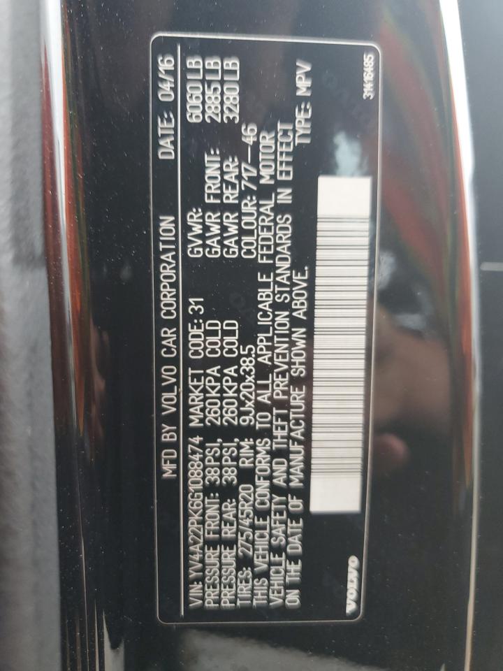 YV4A22PK6G1088474 2016 Volvo Xc90 T6