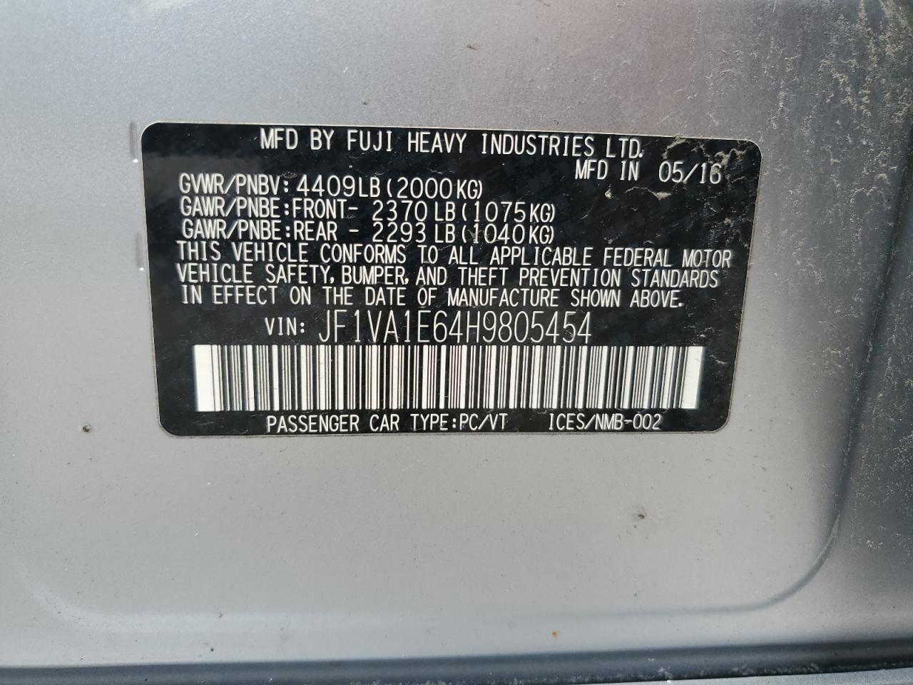 JF1VA1E64H9805454 2017 Subaru Wrx Premium