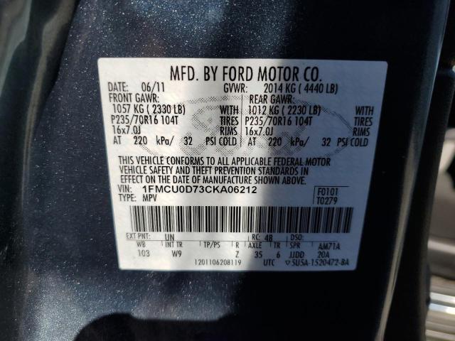 2012 Ford Escape Xlt VIN: 1FMCU0D73CKA06212 Lot: 52888184