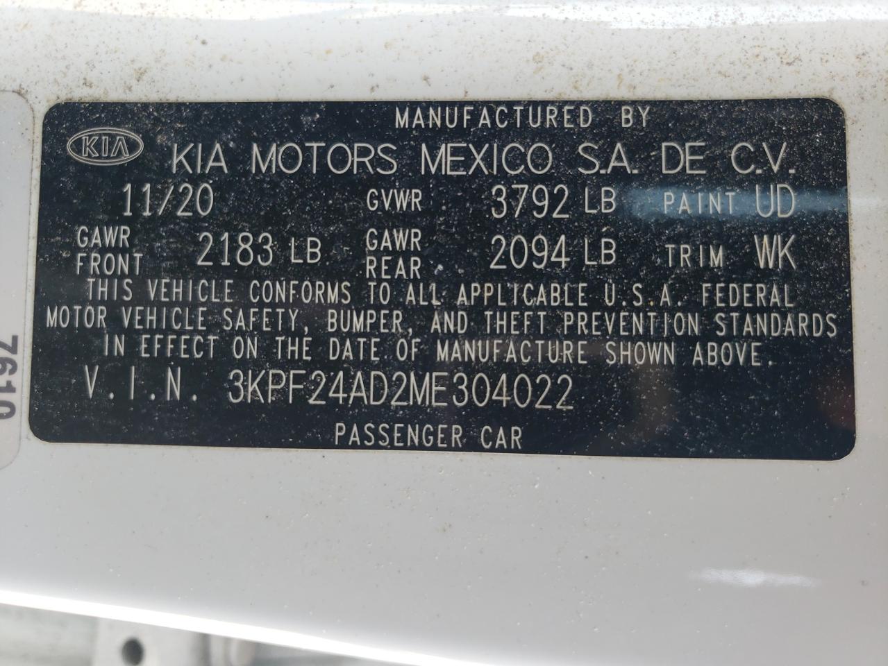 3KPF24AD2ME304022 2021 Kia Forte Fe