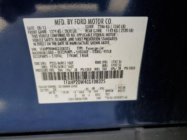 2012 Ford Taurus Se VIN: 1FAHP2DW4CG108325 Lot: 53755494