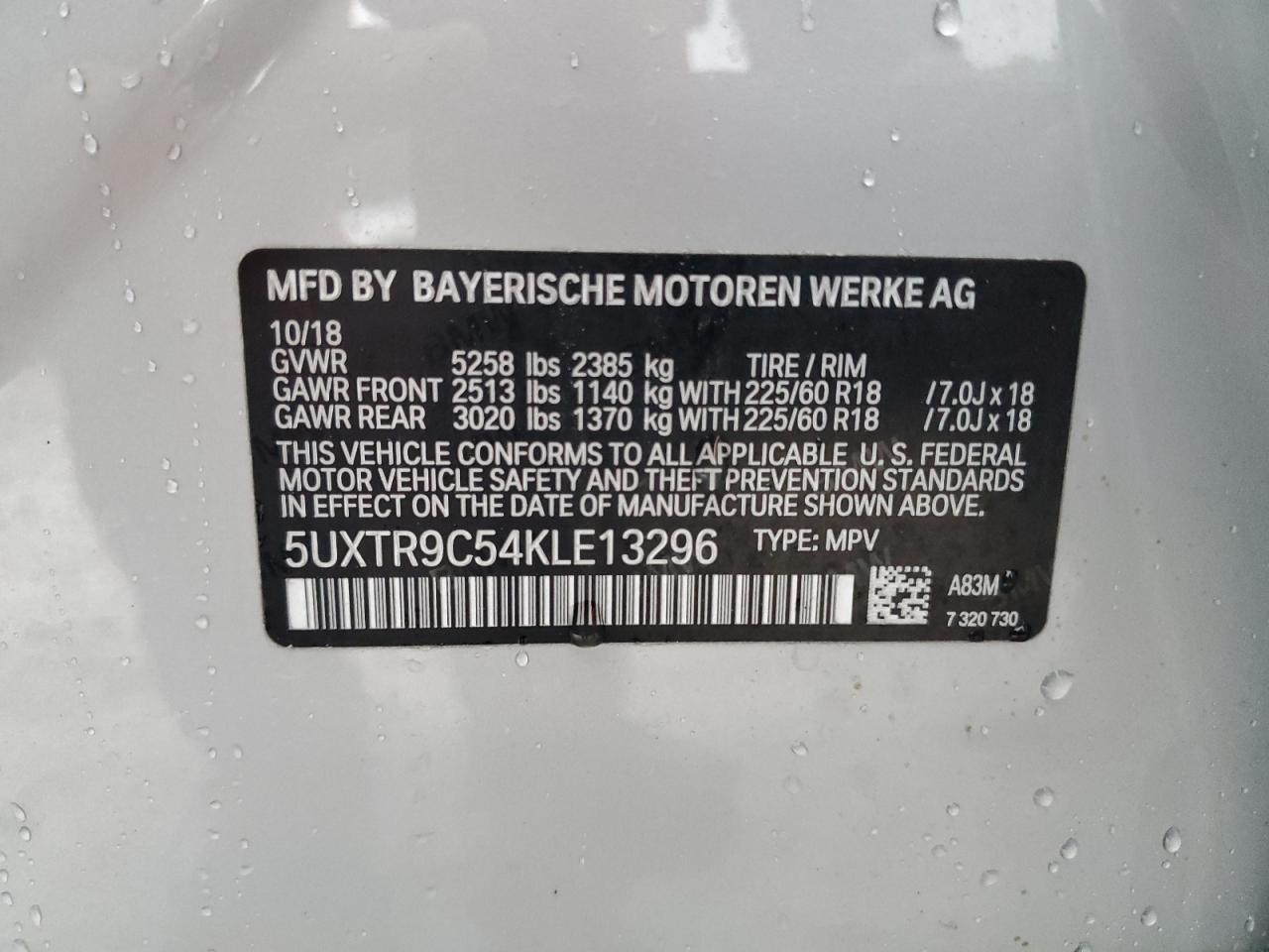 5UXTR9C54KLE13296 2019 BMW X3 xDrive30I