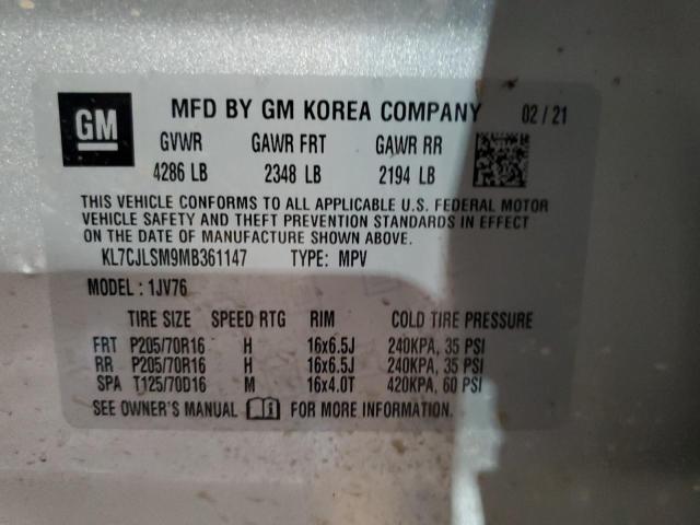 2021 Chevrolet Trax 1Lt VIN: KL7CJLSM9MB361147 Lot: 55660114