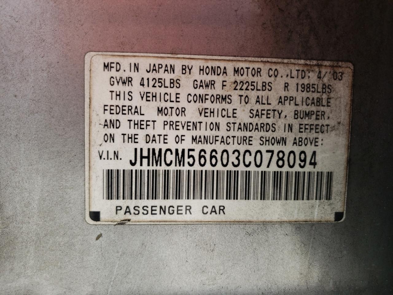 JHMCM56603C078094 2003 Honda Accord Ex