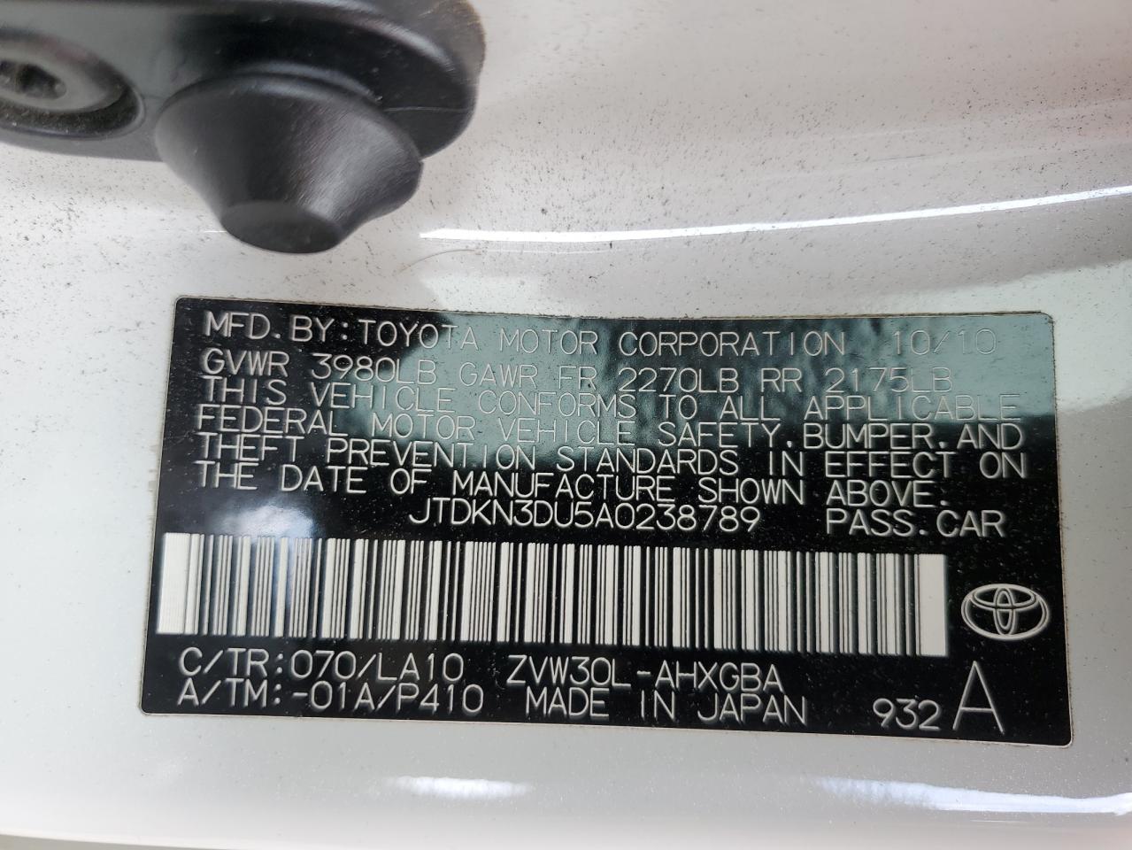 JTDKN3DU5A0238789 2010 Toyota Prius