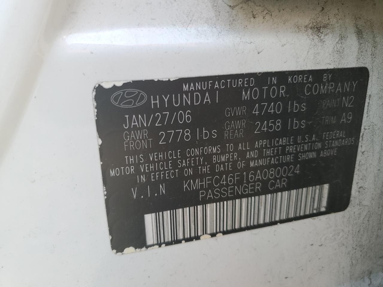 KMHFC46F16A080024 2006 Hyundai Azera Se