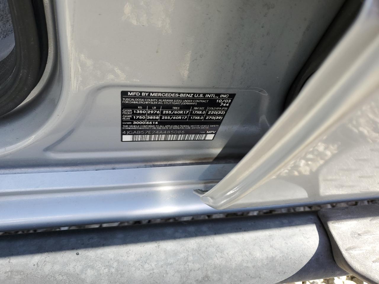 4JGAB57E24A485086 2004 Mercedes-Benz Ml 350