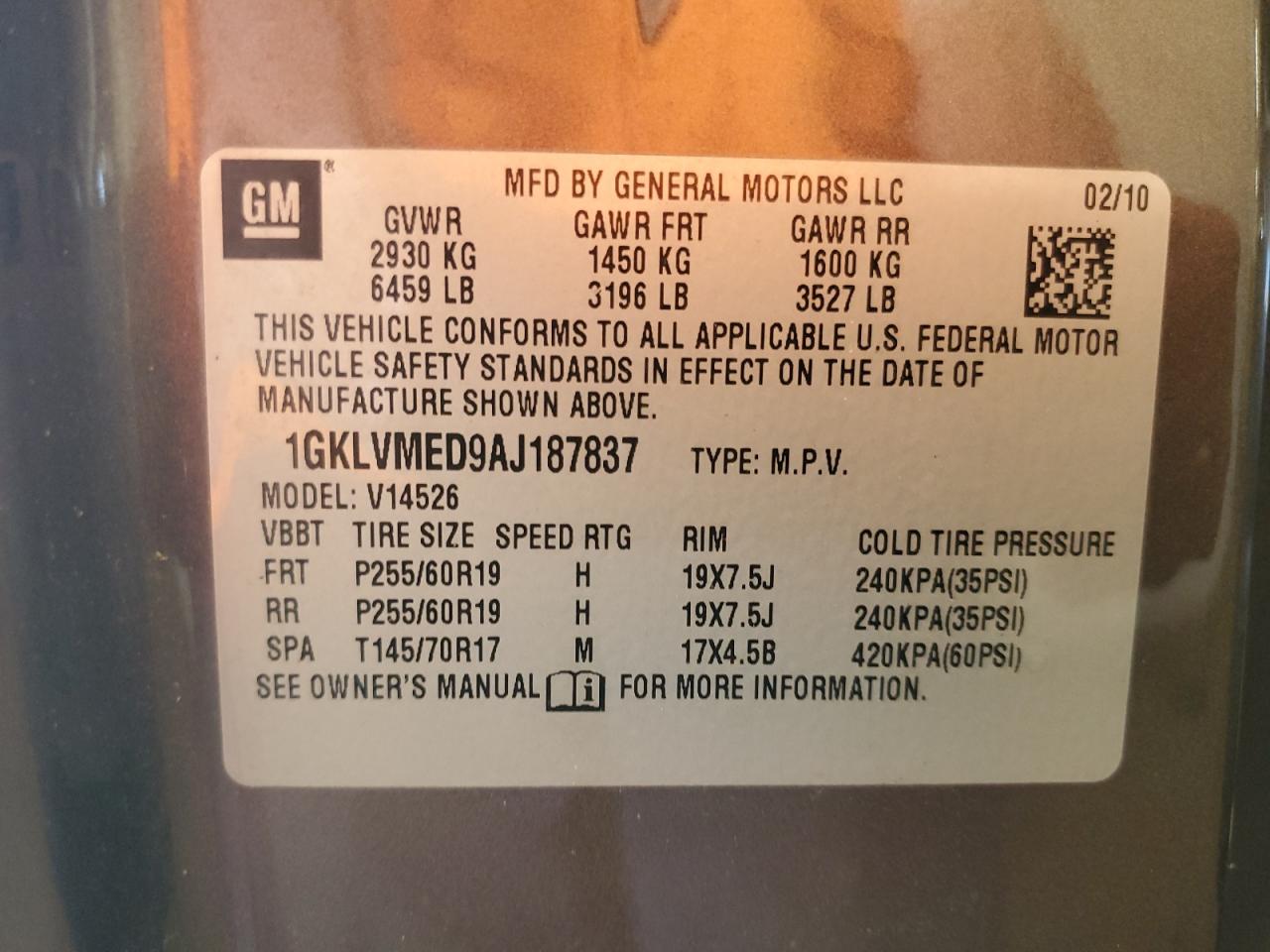 1GKLVMED9AJ187837 2010 GMC Acadia Slt-1