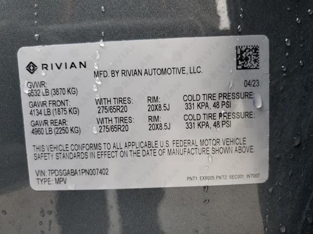 2023 Rivian R1S Adventure VIN: 7PDSGABA1PN007402 Lot: 55075594