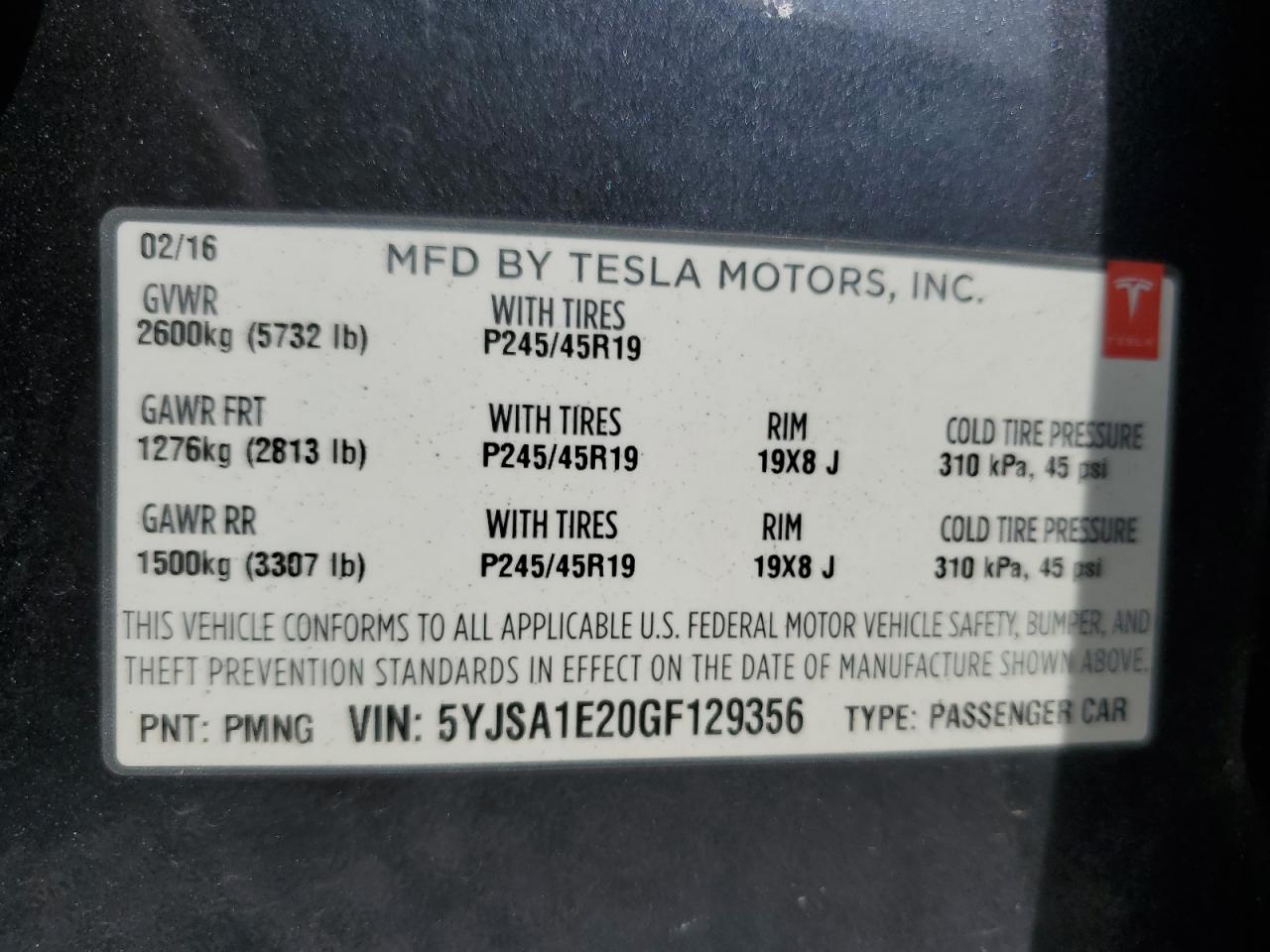 5YJSA1E20GF129356 2016 Tesla Model S