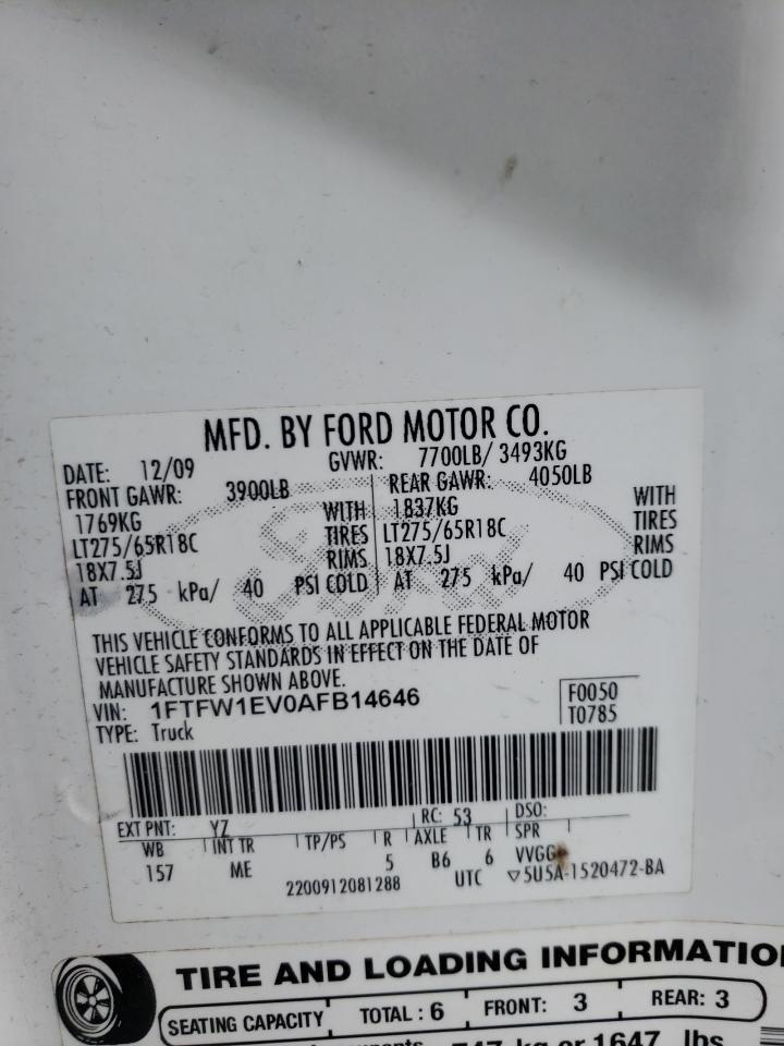 1FTFW1EV0AFB14646 2010 Ford F150 Supercrew