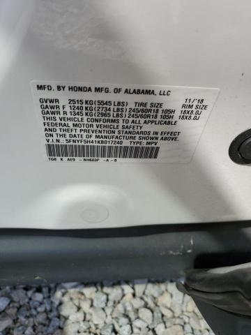 2019 Honda Pilot Exl VIN: 5FNYF5H41KB017240 Lot: 55667944