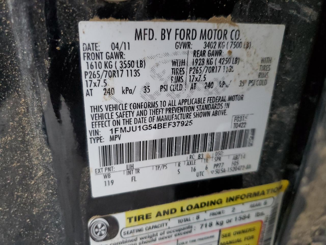 1FMJU1G54BEF37925 2011 Ford Expedition Xl