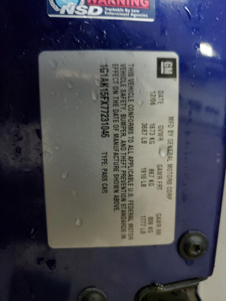 1G1AK15FX77231046 2007 Chevrolet Cobalt Ls