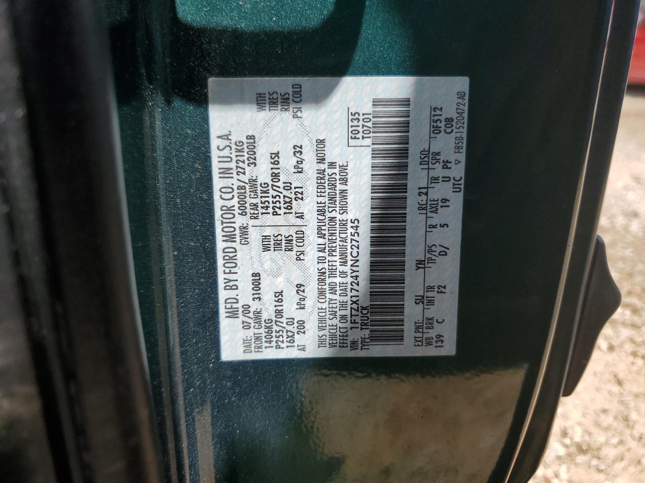 1FTZX1724YNC27545 2000 Ford F150