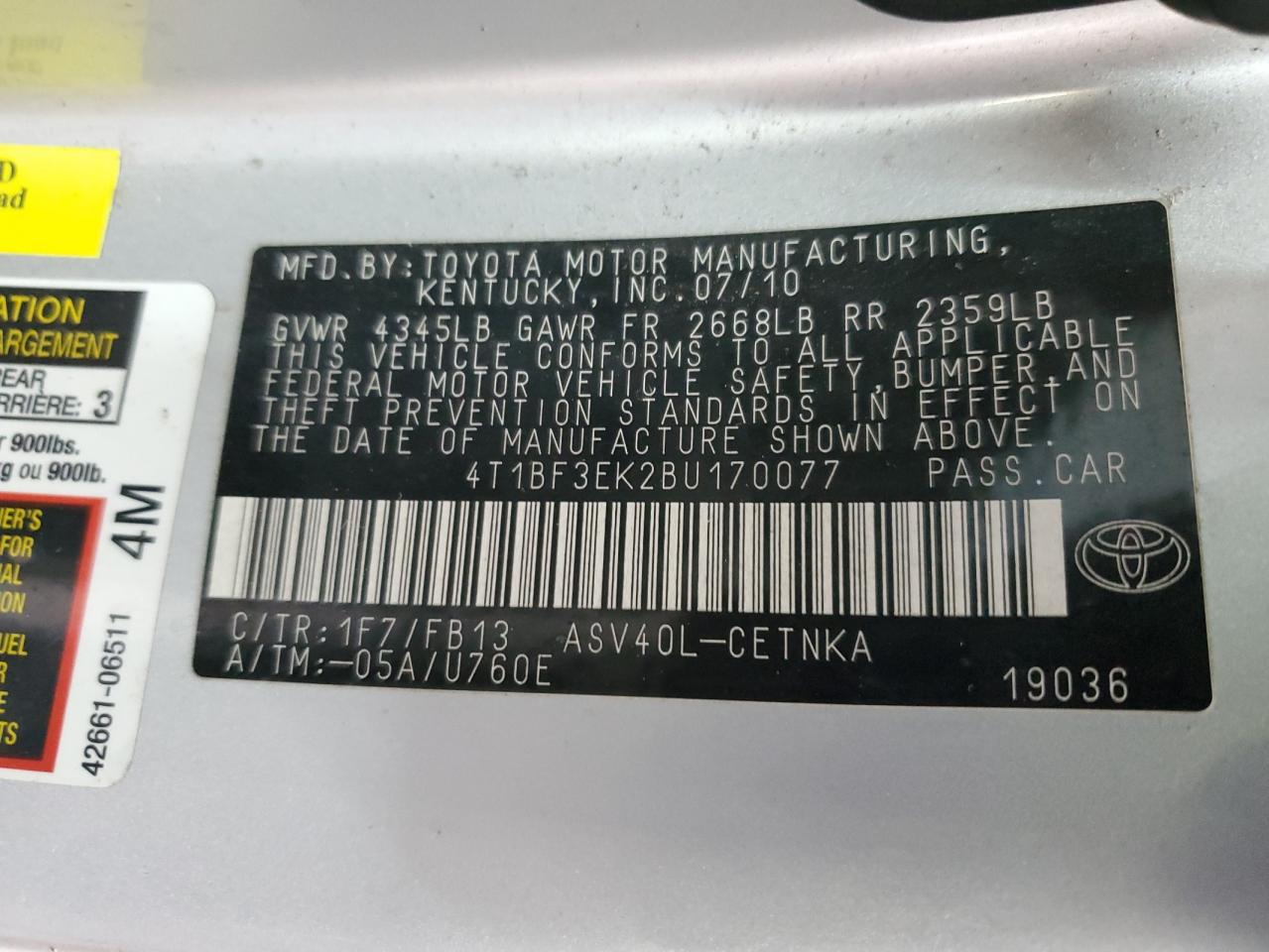 4T1BF3EK2BU170077 2011 Toyota Camry Base