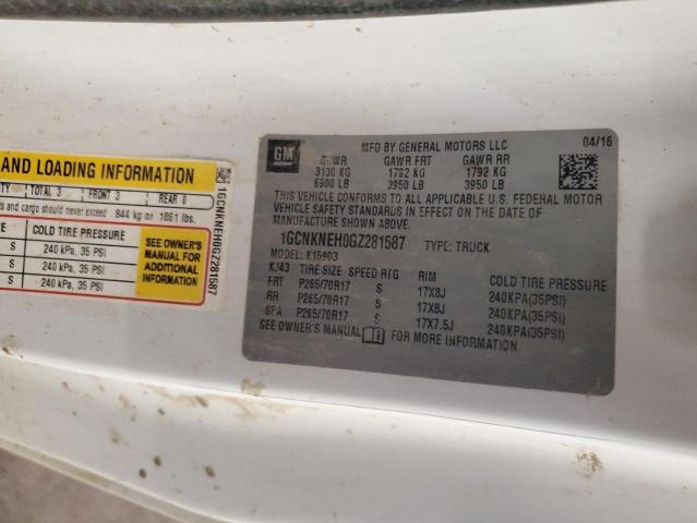 2016 Chevrolet Silverado K1500 VIN: 1GCNKNEH0GZ281587 Lot: 54054954