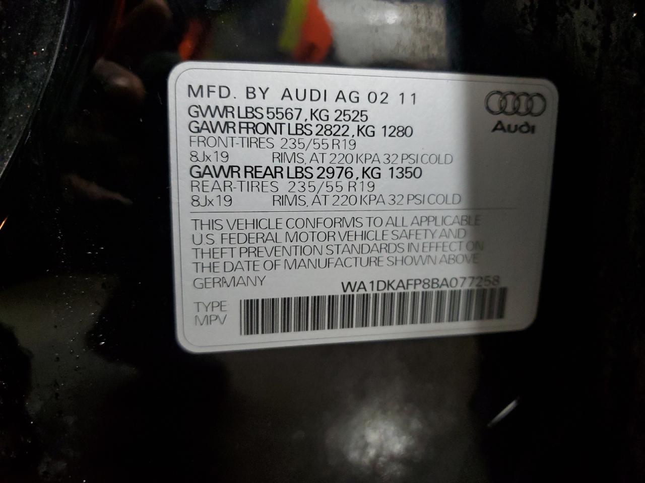 WA1DKAFP8BA077258 2011 Audi Q5 Premium Plus