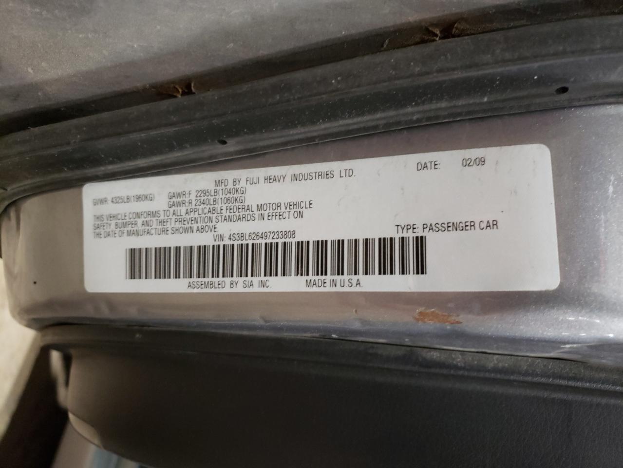 4S3BL626497233808 2009 Subaru Legacy 2.5I Limited