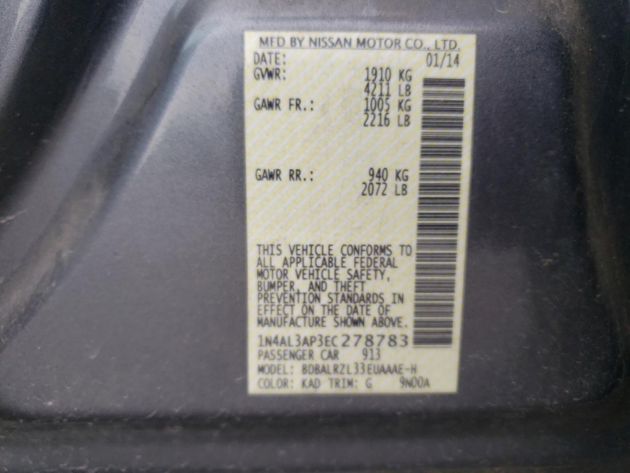 1N4AL3AP3EC278783 2014 Nissan Altima 2.5