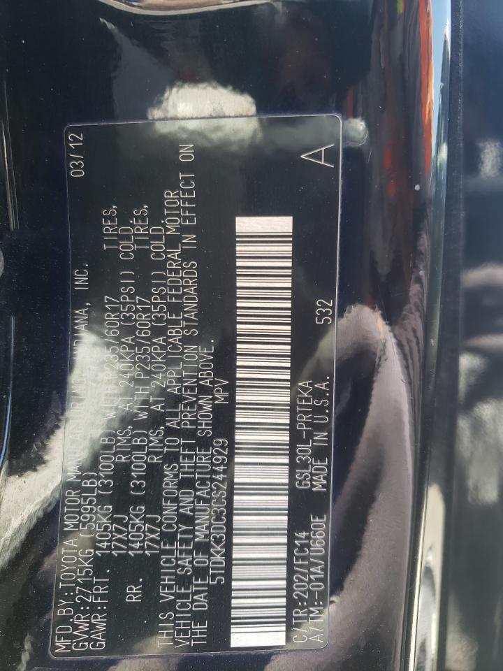 5TDKK3DC3CS244929 2012 Toyota Sienna Le