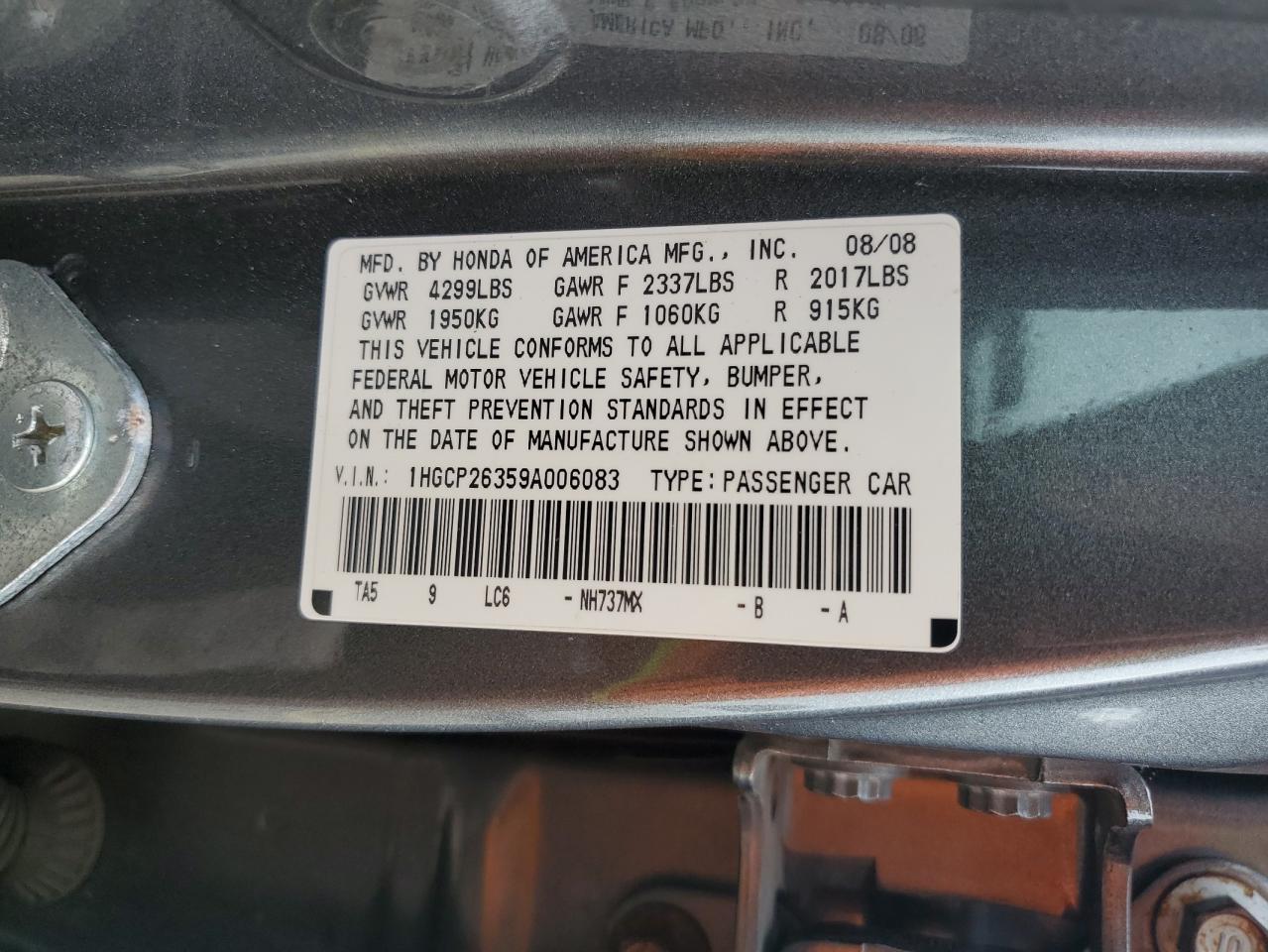 1HGCP26359A006083 2009 Honda Accord Lx