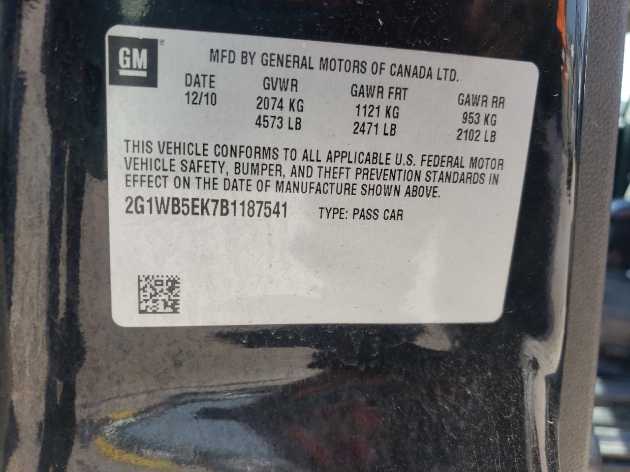 2G1WB5EK7B1187541 2011 Chevrolet Impala Lt