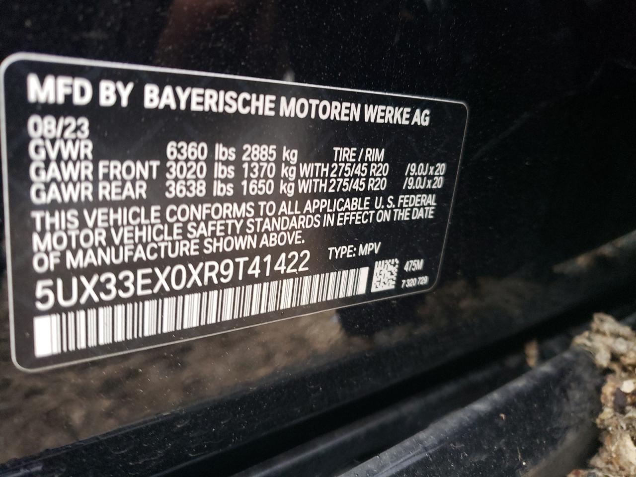 5UX33EX0XR9T41422 2024 BMW X6 xDrive40I