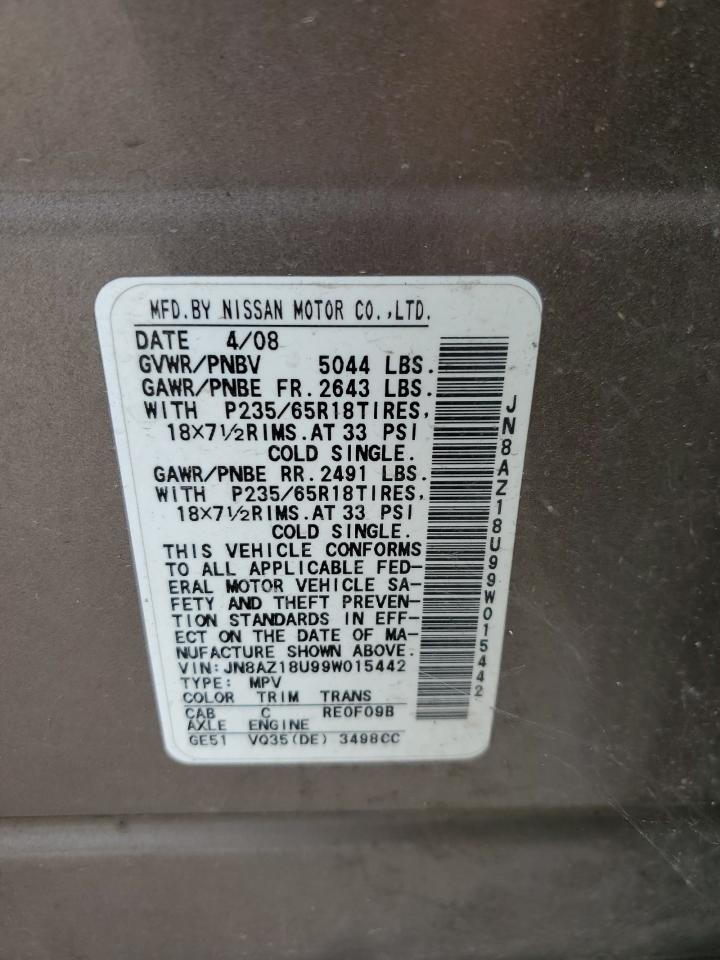 JN8AZ18U99W015442 2009 Nissan Murano S