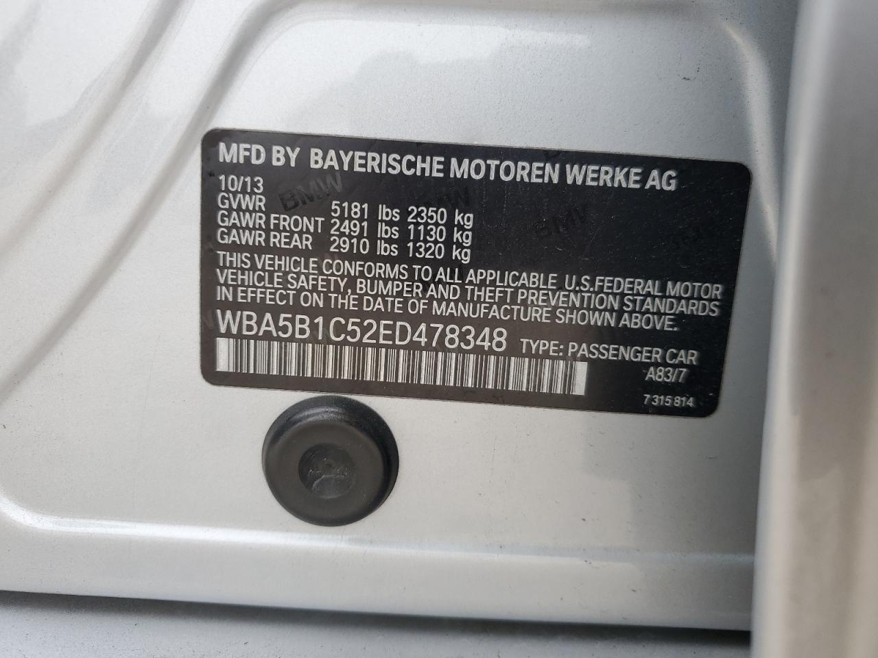 WBA5B1C52ED478348 2014 BMW 535 I