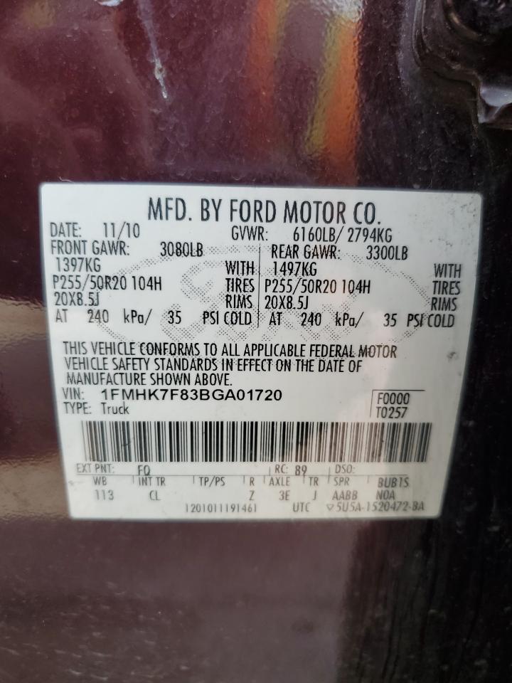 1FMHK7F83BGA01720 2011 Ford Explorer Limited