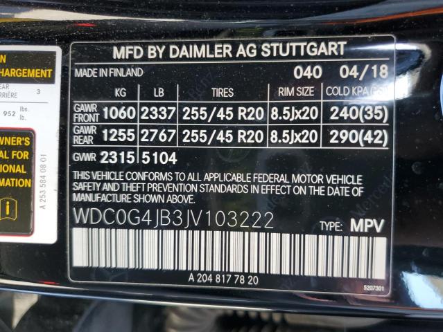 2018 Mercedes-Benz Glc 300 VIN: WDC0G4JB3JV103222 Lot: 53801384