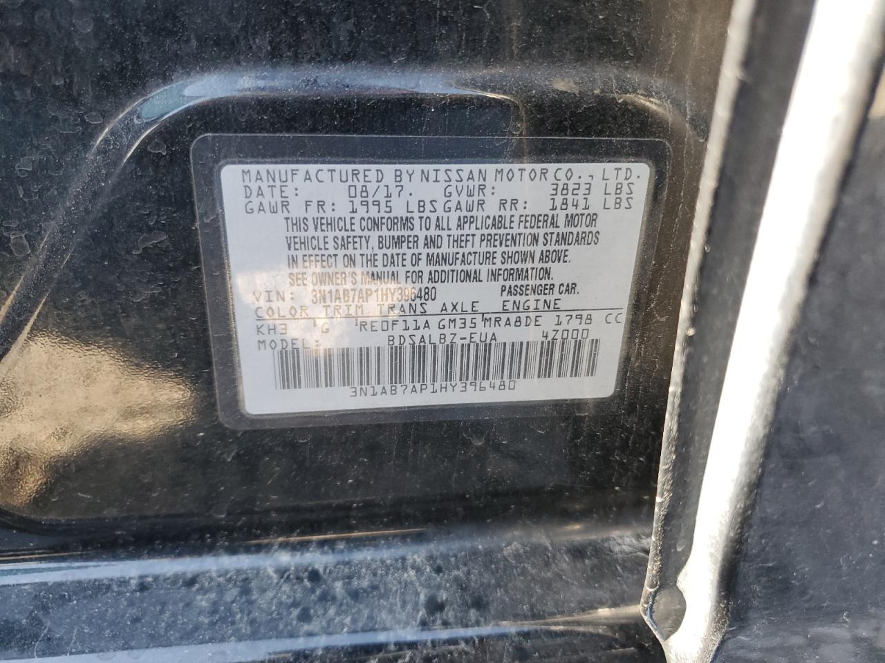 3N1AB7AP1HY396480 2017 Nissan Sentra S