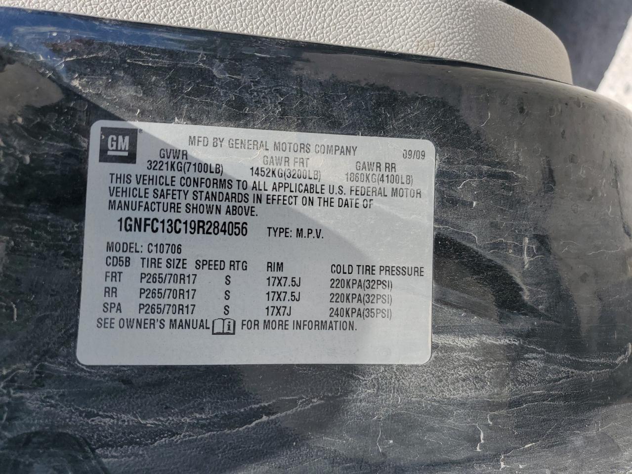 1GNFC13C19R284056 2009 Chevrolet Tahoe C1500 Ls