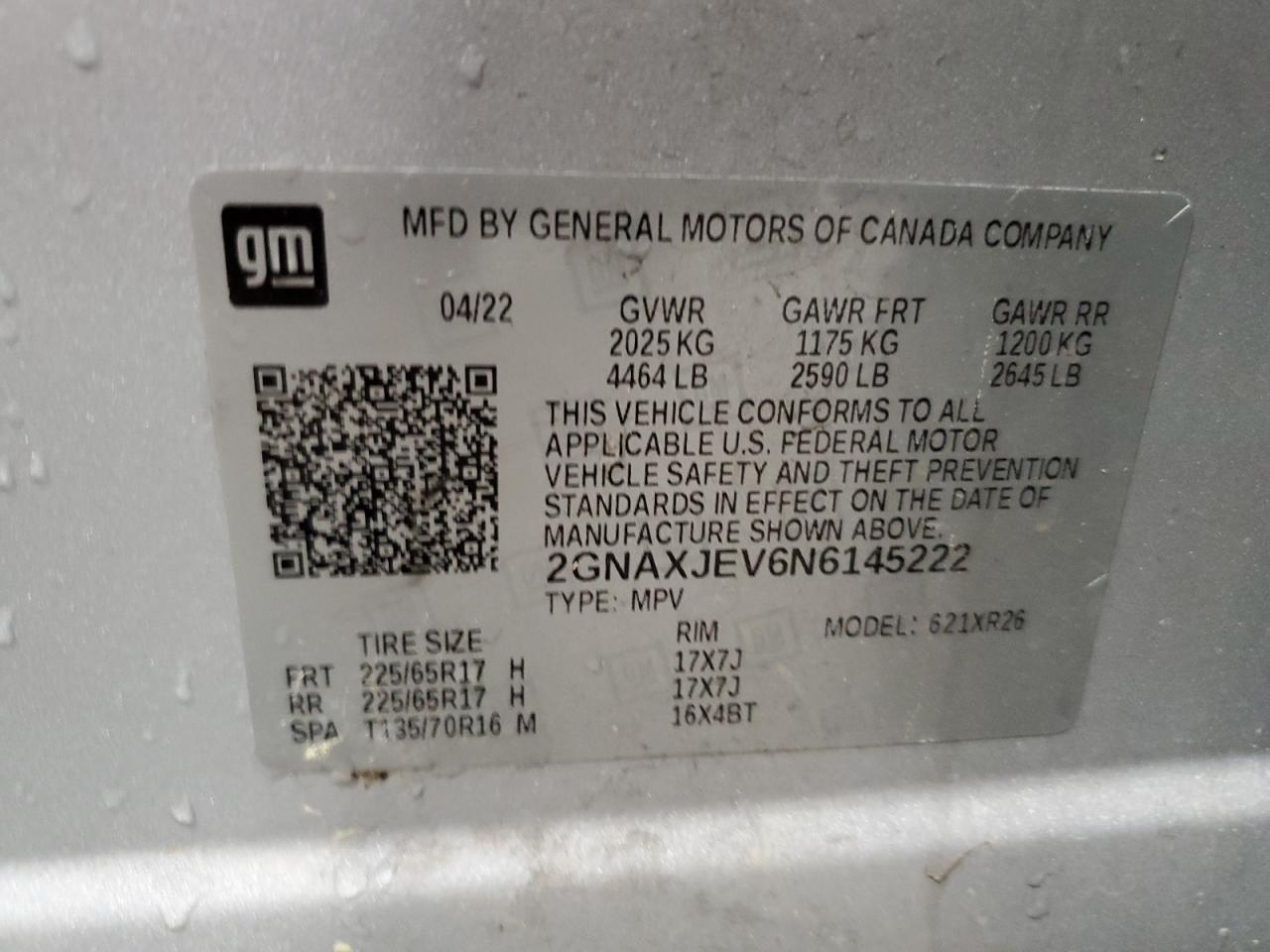 2GNAXJEV6N6145222 2022 Chevrolet Equinox Lt