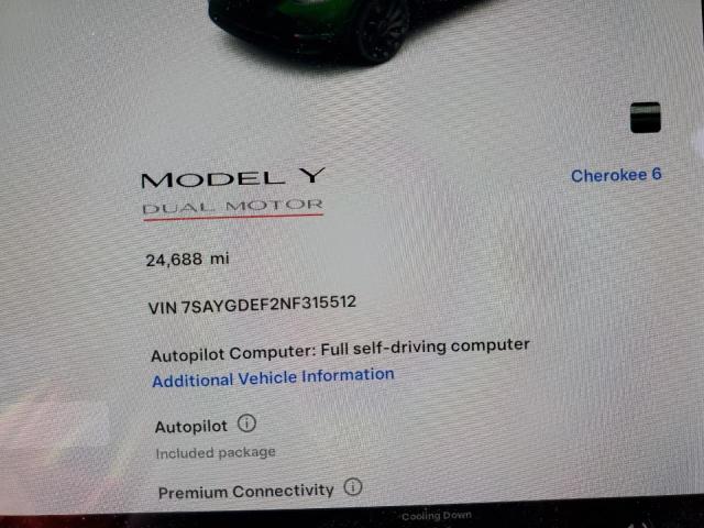 2022 Tesla Model Y VIN: 7SAYGDEF2NF315512 Lot: 53964954