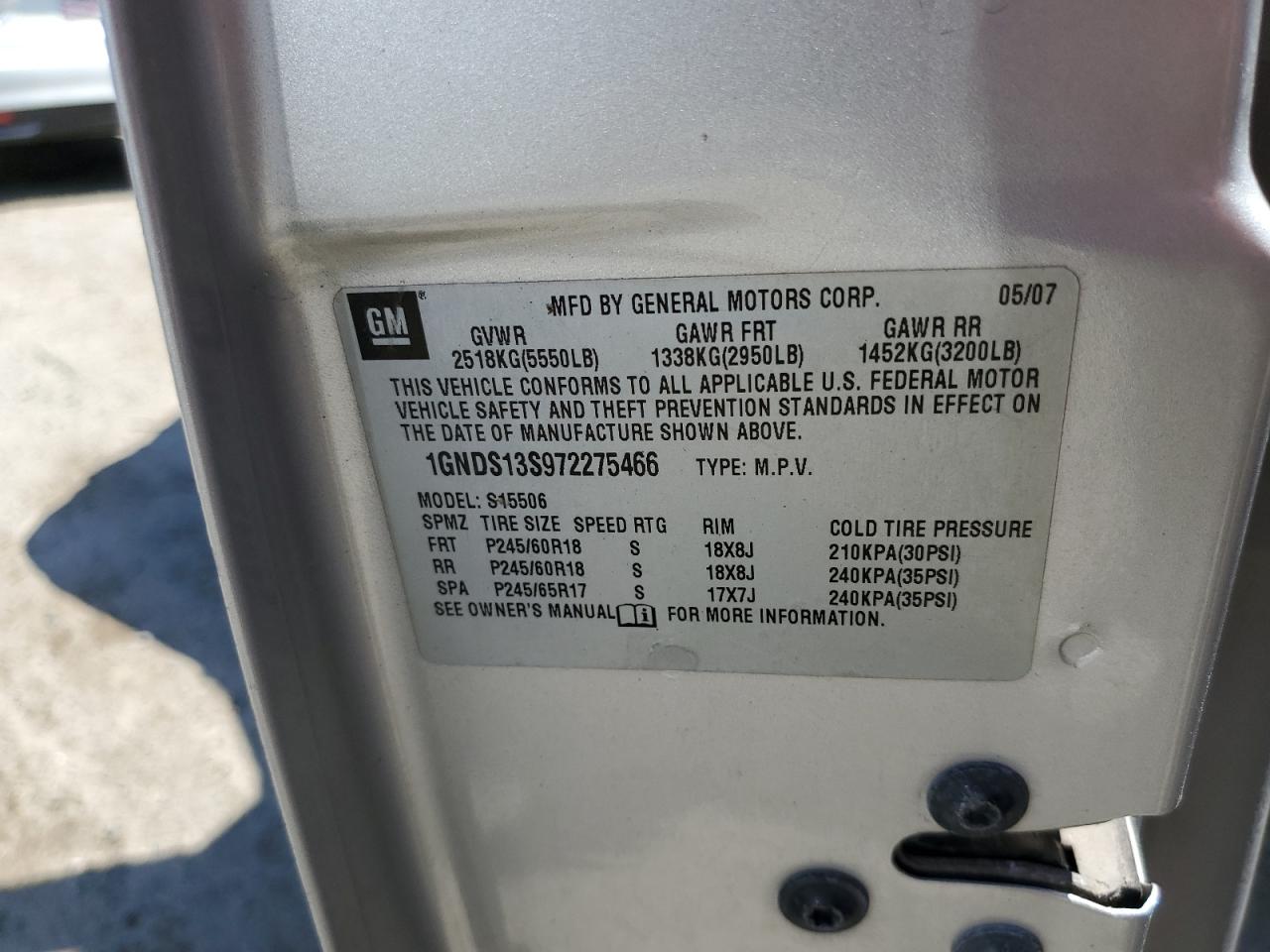 1GNDS13S972275466 2007 Chevrolet Trailblazer Ls