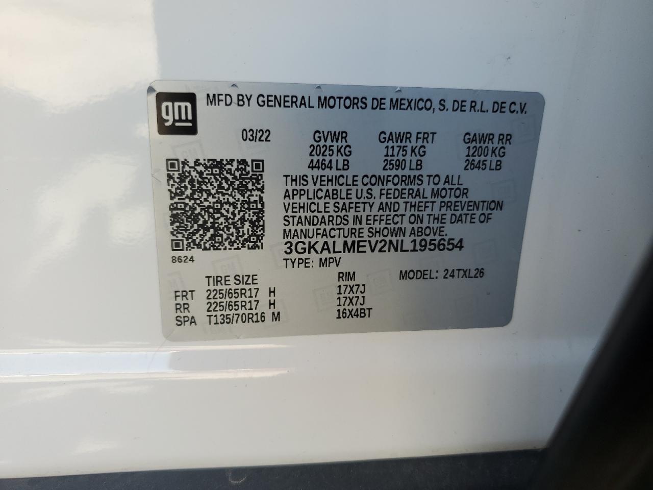 3GKALMEV2NL195654 2022 GMC Terrain Sle