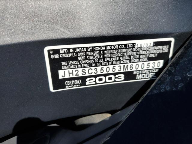 2003 HONDA CBR1100 XX JH2SC35053M600530