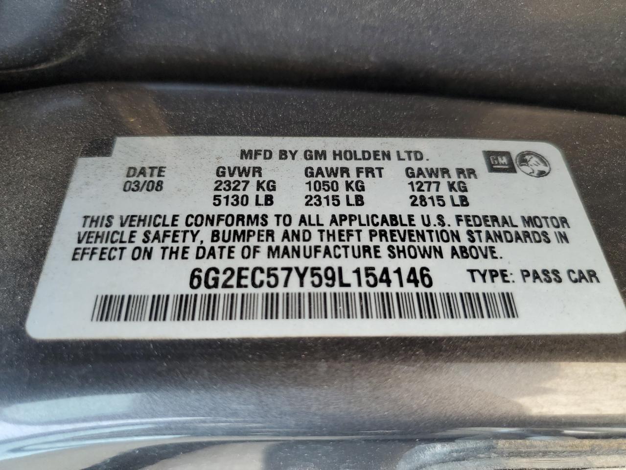 6G2EC57Y59L154146 2009 Pontiac G8 Gt