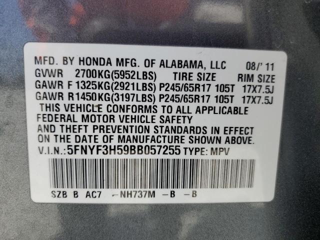 2011 Honda Pilot Exl VIN: 5FNYF3H59BB057255 Lot: 54747224