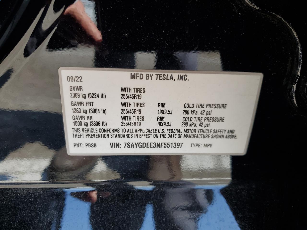 7SAYGDEE3NF551397 2022 Tesla Model Y