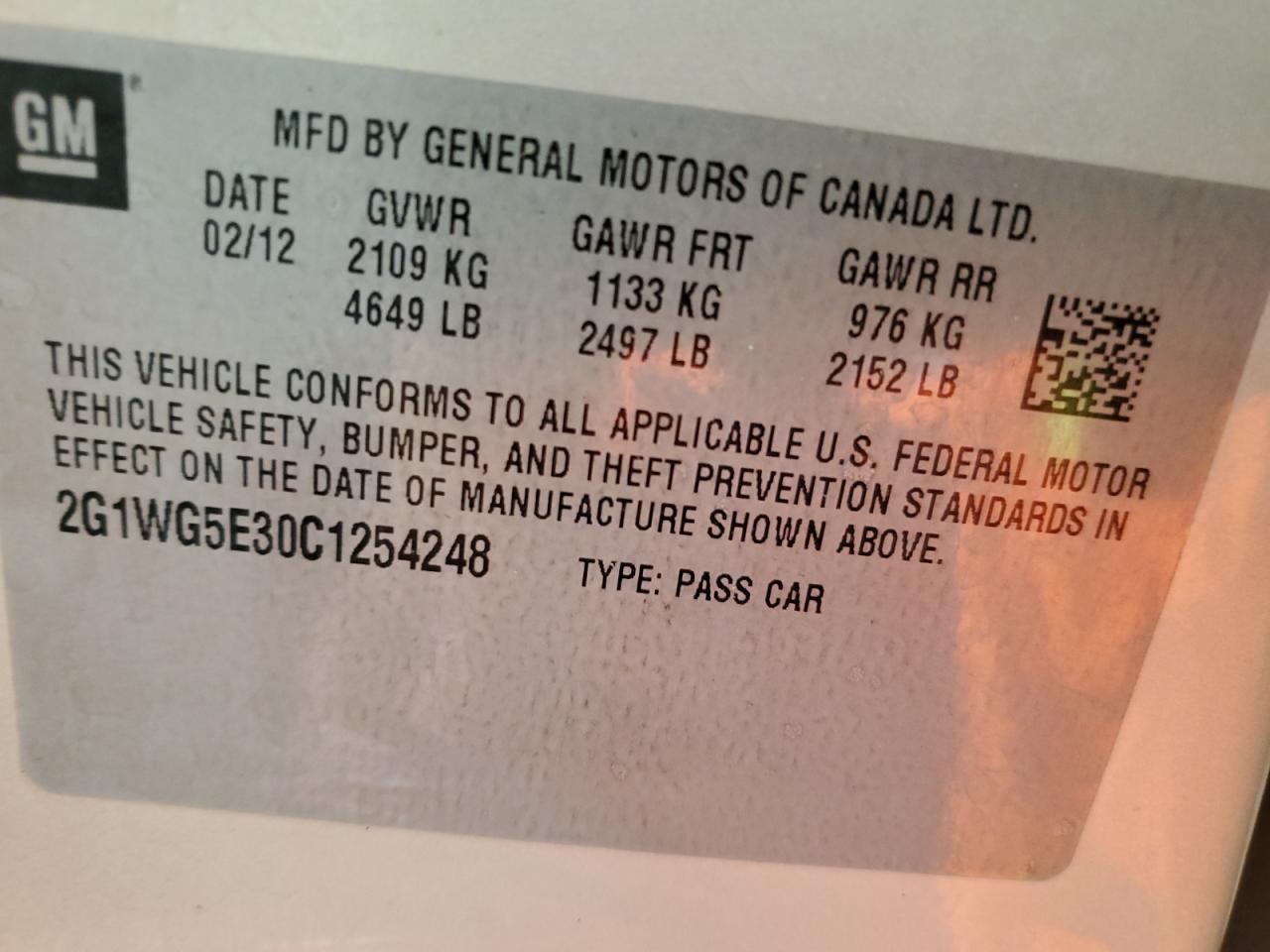 2G1WG5E30C1254248 2012 Chevrolet Impala Lt